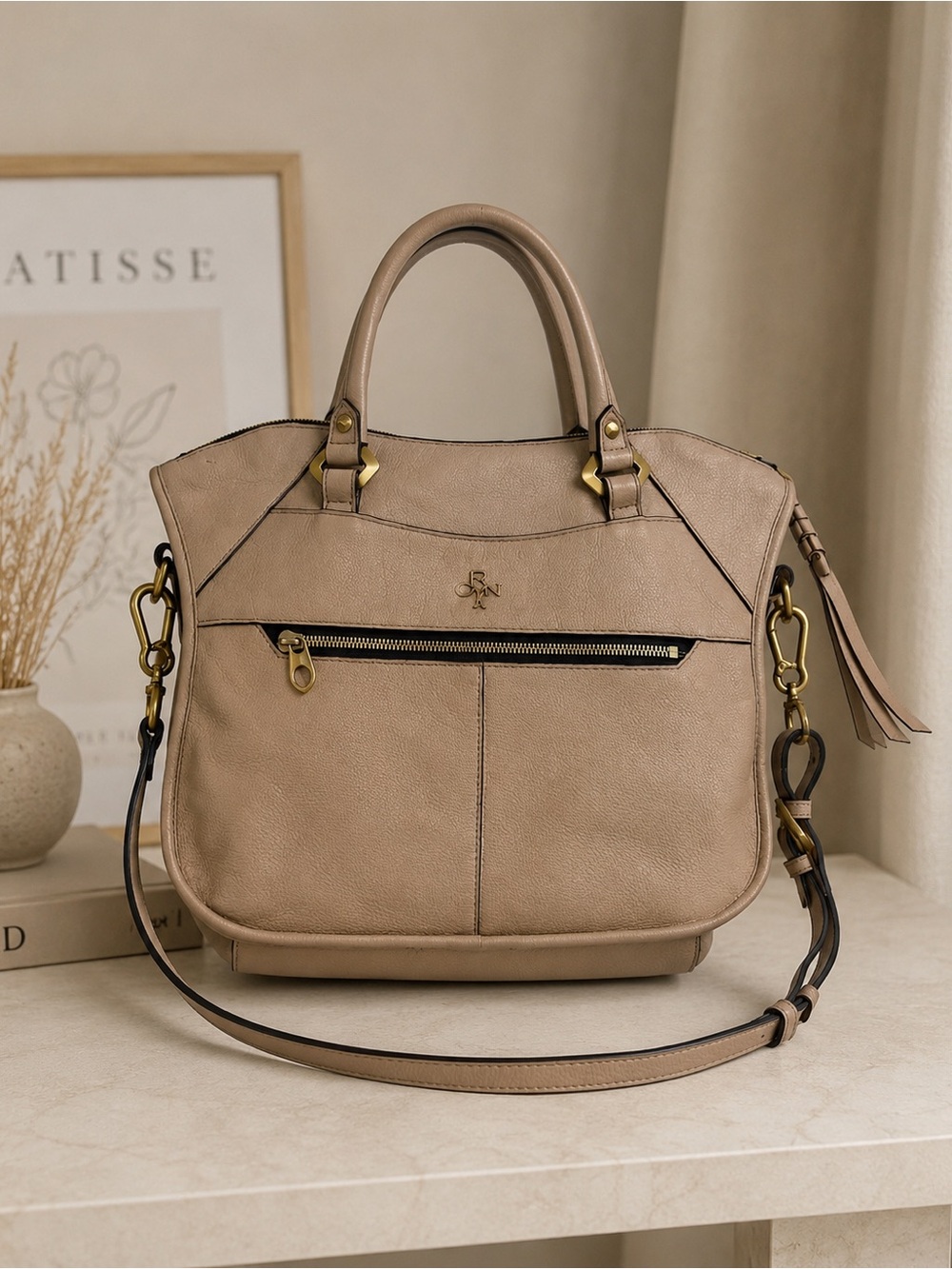 Oryany Bags | Oryany Taupe Leather Zipper Handbag
